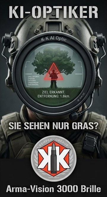 Scherz-Werbeanzeige für die „Arma-Vision 3000 Brille“: „Sie sehen nur Gras?“